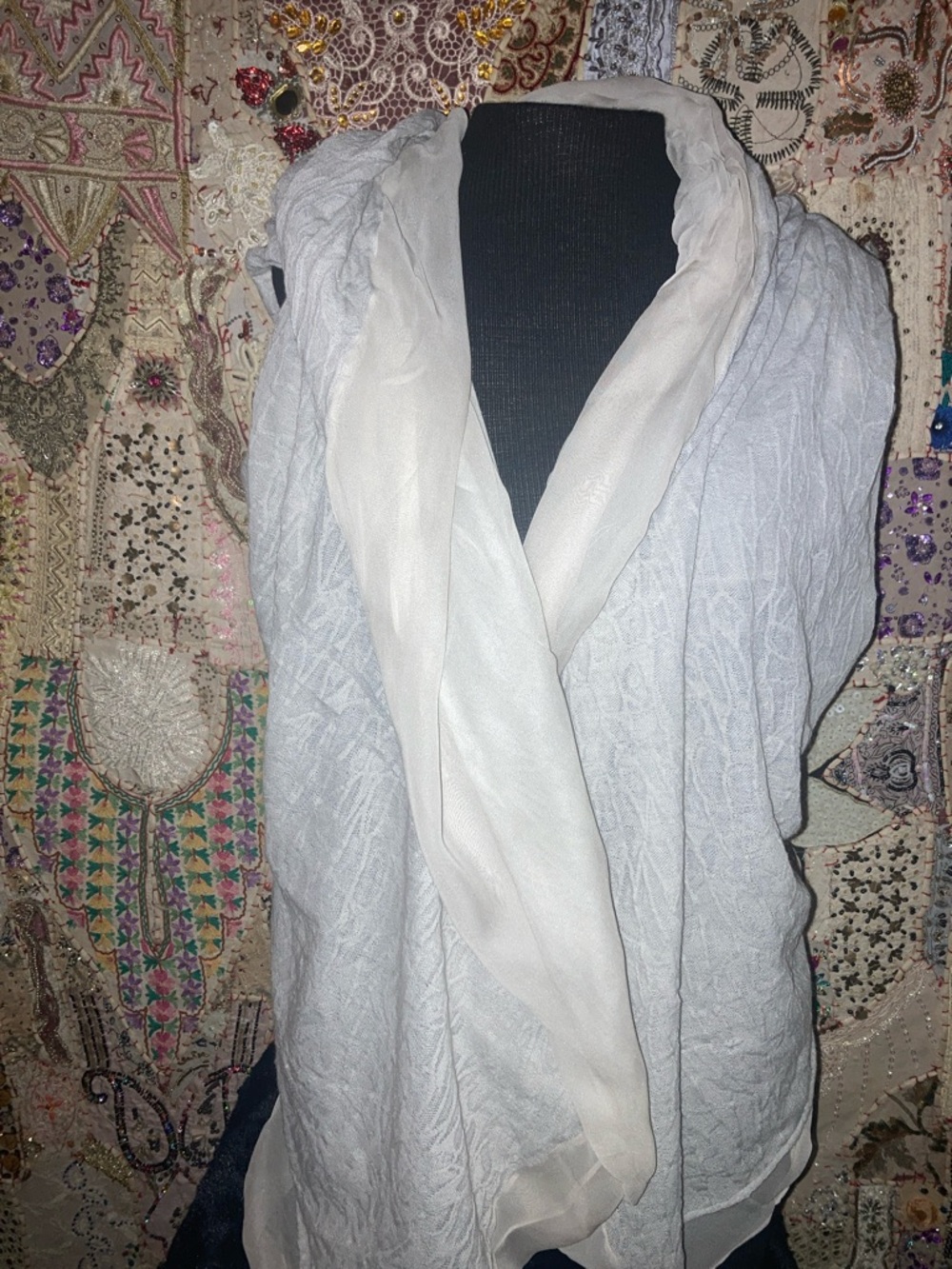 Lola & Sophie Light Gray and White Layered Scarf Wrap